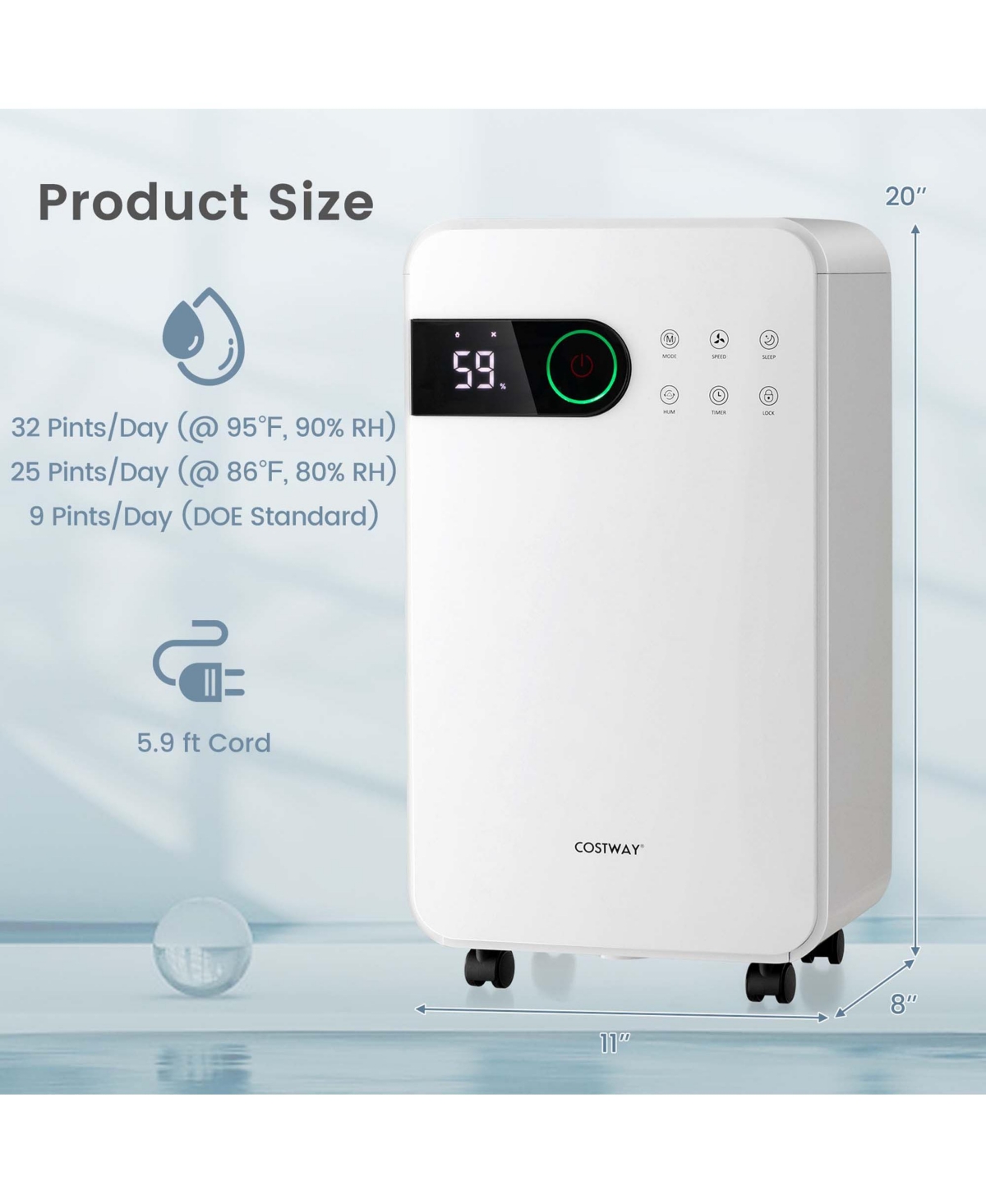 Costway Dehumidifier for Home Basement Portable 32 Pints with Sleep Mode up to 2500 Sq. Ft