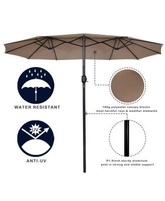 15' Market Outdoor Umbrella Double-Sided Twin Patio Umbrella with Crank