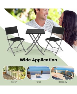 3PCS Patio Folding Rattan Bistro Set Chairs Backrest Table Garden Deck
