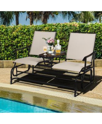 2 Person Patio Double Glider Loveseat Rocking with Center Table