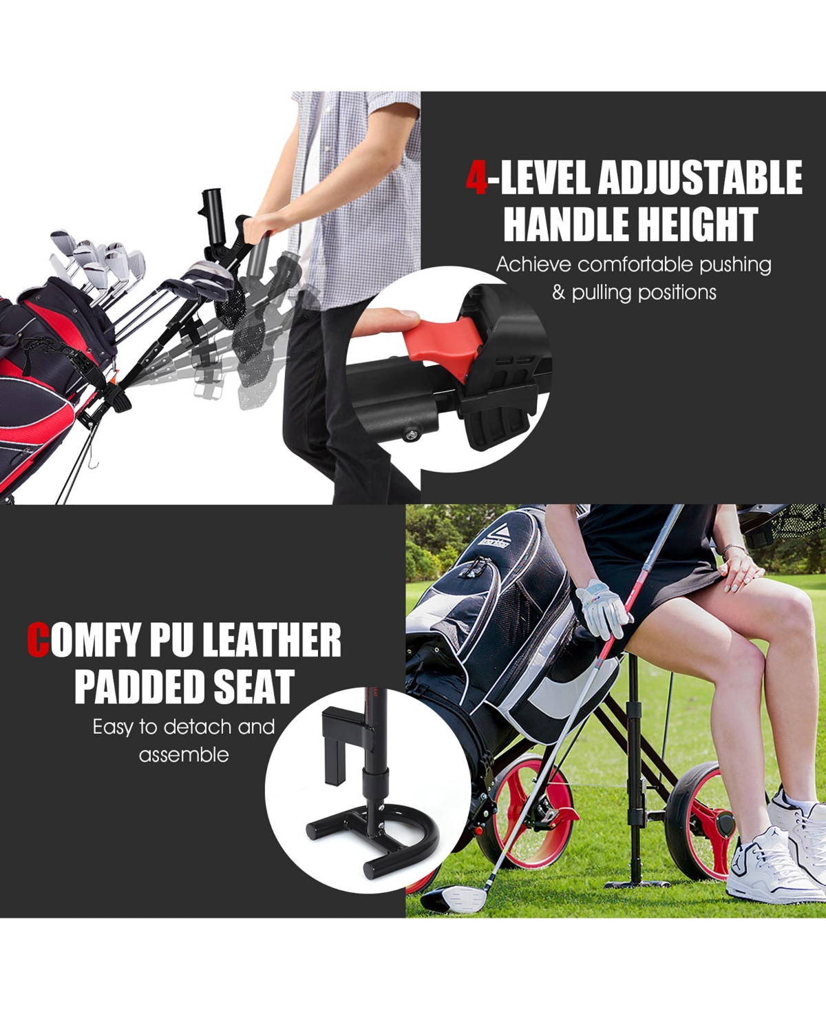 Costway Foldable 3 Wheel Push Pull Golf Club Cart Trolley