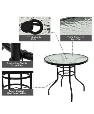 32'' Patio Round Table Tempered Glass Steel Frame Outdoor Pool Yard Garden