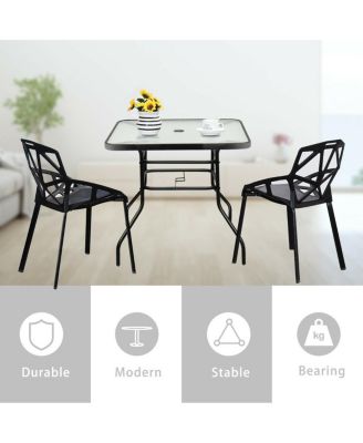 32'' Patio Square Table Tempered Glass Steel Frame Outdoor Pool Yard Garden