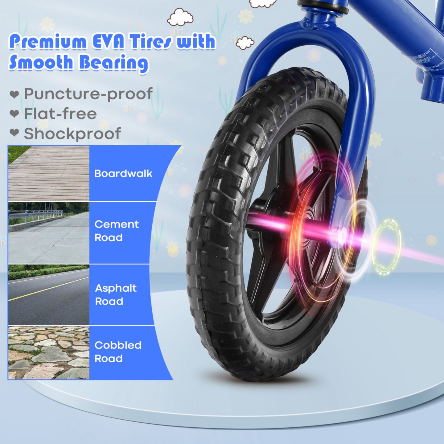 Детская игрушка Costway Kids' Lightweight No-Pedal Adjustable Balance Bike, 55 lb. Weight Capacity, от 2 лет, цвет: Синий — фото 7