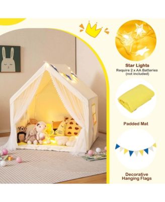Large Play Tent Kids & Toddlers Playhouse with Washable Cotton Mat, Star Lights