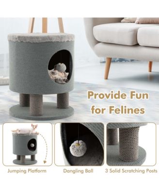 3-IN-1 Cat Condo Stool Kitty Bed with Scratching Posts & Plush Ball Toy