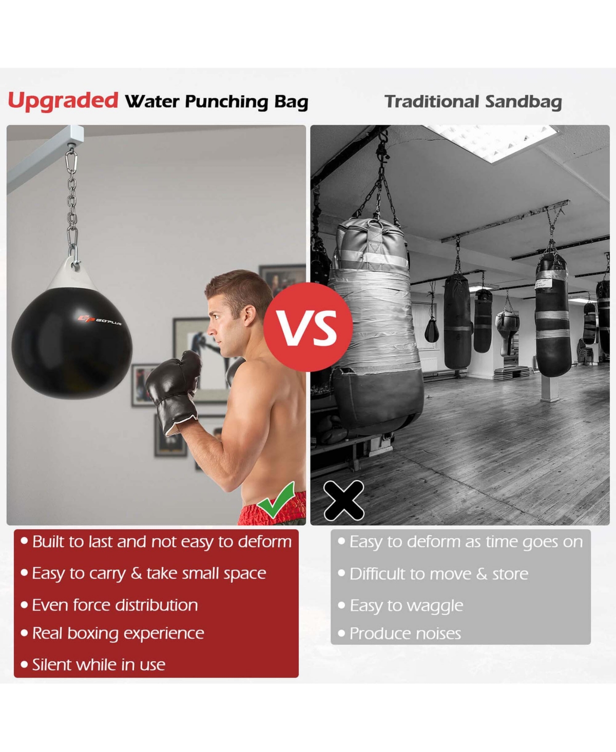Costway Water Punching Bag 180 Pound Heavy Punching Bag with Adjustable Metal Chain