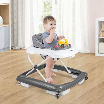 Foldable Baby Walker with 3 Adjustable Heights Comfy Padded Seat Music Tray