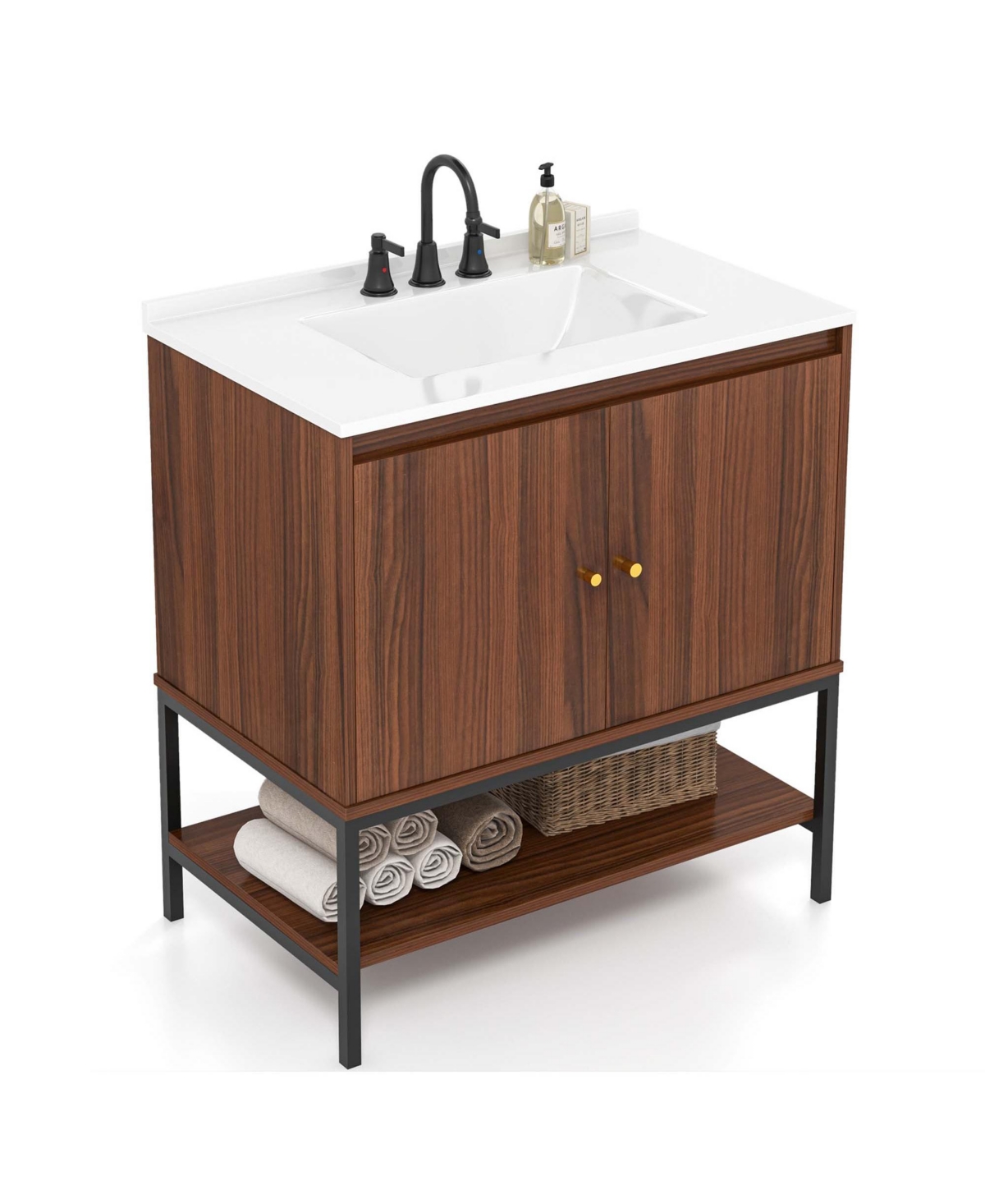 Costway Bathroom Vanity Sink Combo Wooden Bathroom Storage Cabinet with Doors