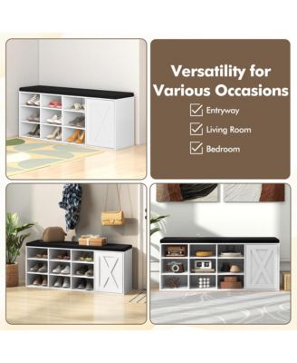 Shoe Bench w/Padded Cushion 9-cube Adjustable Storage Shoe Rack