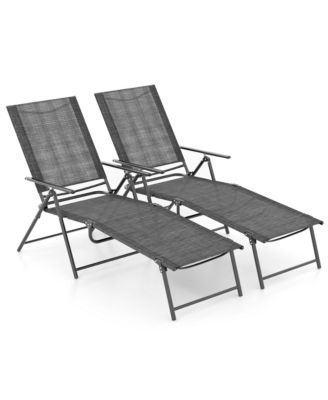 2 Piece Patio Folding Chaise Lounge Chairs with 6-Level Backrest Reclining Chairs