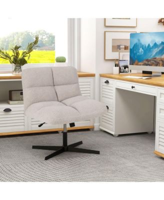 Cross Legged Office Chair Armless Office Desk Chair with Imitation Lamb Fleece