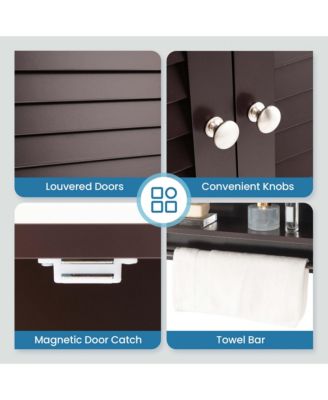 Bathroom Wall Mounted Medicine Cabinet with Louvered Doors and Towel Bar