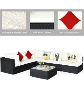 7PCS Patio Rattan Furniture Set Sectional Sofas Cushion Covers