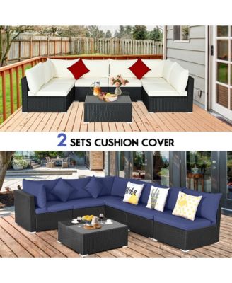7PCS Patio Rattan Furniture Set Sectional Sofas Cushion Covers