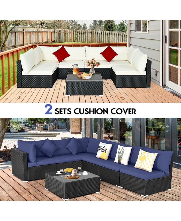 Costway 7PCS Patio Rattan Furniture Set Sectional Sofas Cushion Covers