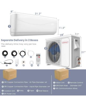 9000 BTU Split Air Conditioner & Heater Wall Mount AC Unit with Remote Control