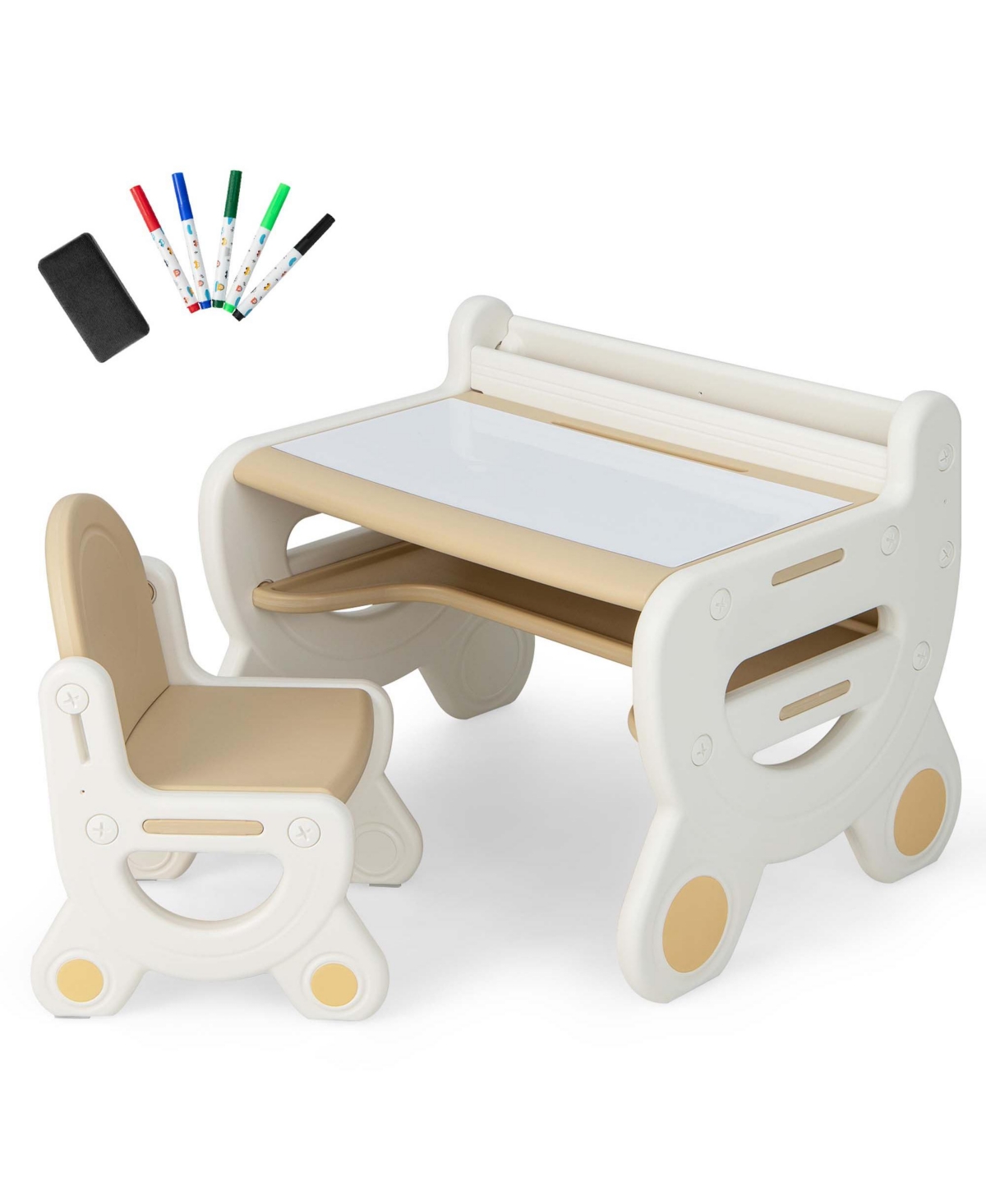 Costway Kids Drawing Table & Chair Set for Reading Playing with Pens & Blackboard Eraser