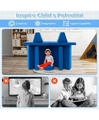 Kids Play Sofa Set Modular Convertible Foam Folding Couch Toddler Playset