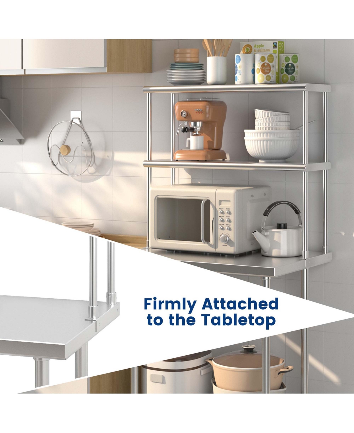36'' 2-Tier Over shelf for Prep & Worktable Stainless Steel Adjustable Lower Shelf