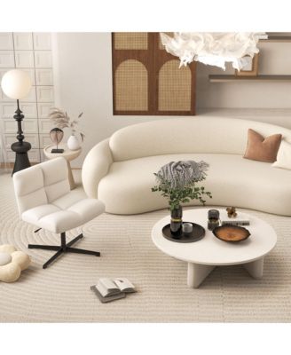 Cross Legged Office Chair Armless Office Desk Chair with Imitation Lamb Fleece