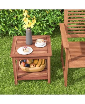 Patio Acacia Wood Side Table 2-Tier Square End Table Porch Poolside