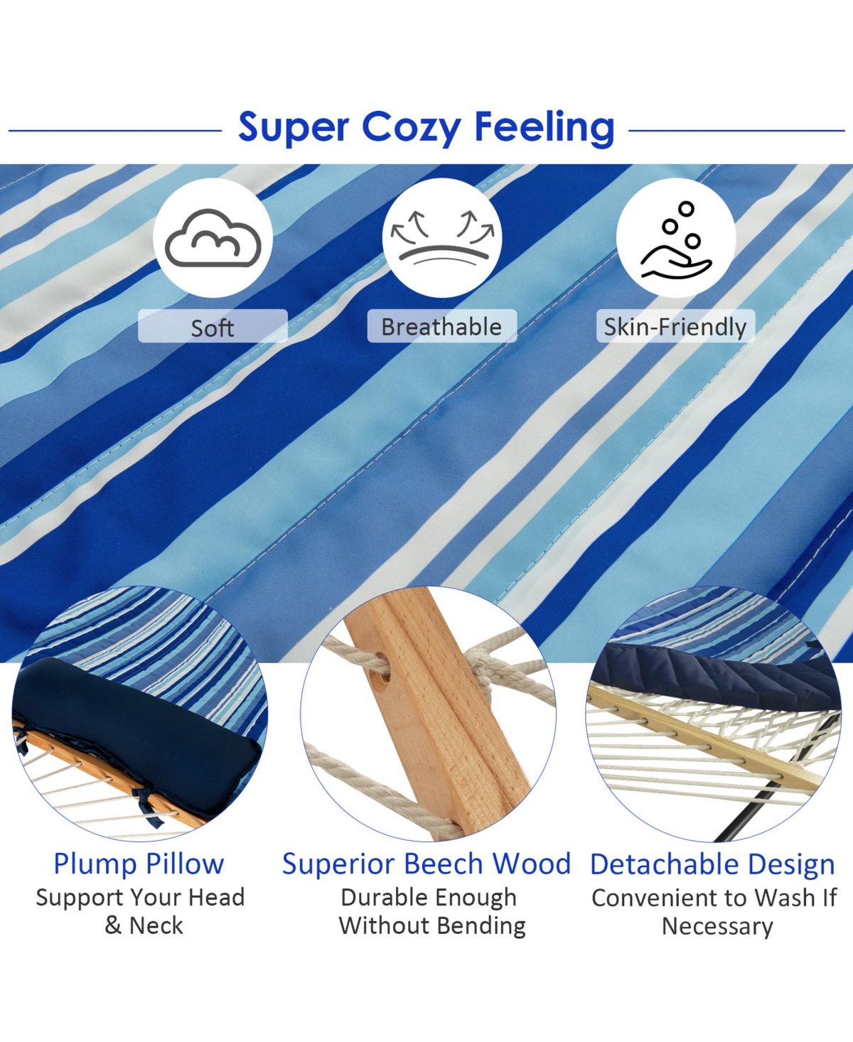 Gymax Swing Hammock Chair Set Hanging Bed w/ Heavy-Duty Steel Stand Cup Holder - Blue+black