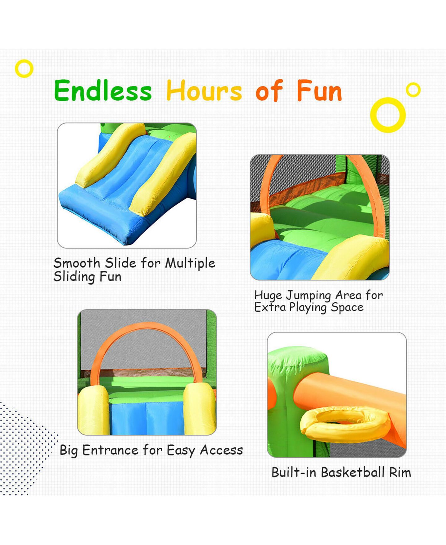 Детские игрушки Costway Jumper Castle Inflatable Bounce House with Slide & Basketball Hoop, 110"L x 83"W x 67"H, Ages 3+ — фото 7