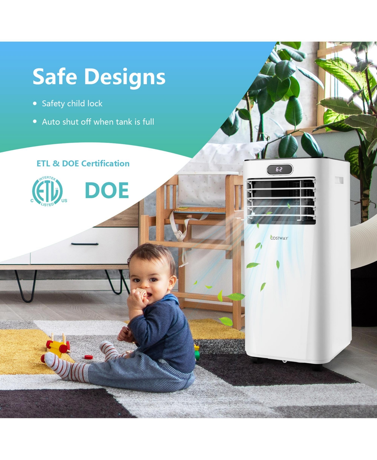 Costway 8000 Btu Portable Air Conditioner w/ Remote Control 3-in-1 Air Cooler w/ Drying
