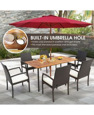 Patio Rectangular Acacia Wood Dining Table with 1.9''Umbrella Hole Indoor&Outdoor