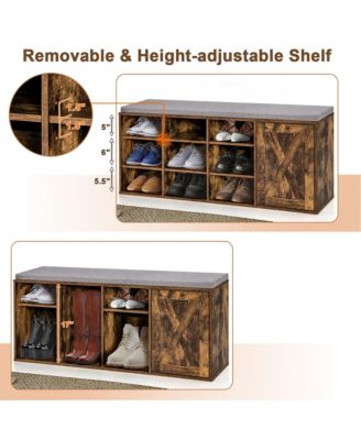Shoe Bench w/Padded Cushion 9-cube Adjustable Storage Shoe Rack