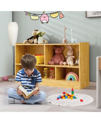 Kids 2-Shelf Bookcase 5-Cube Wood Toy Storage Cabinet Organizer