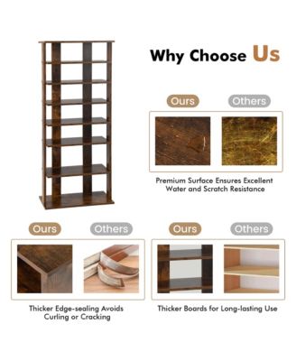 Patented 7-Tier Double Rows Shoe Rack Vertical Wooden Shoe Storage Organizer Rustic