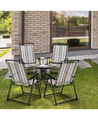 2pcs Patio Folding Sling Chairs Dining Armrest Backrest Outdoor Portable