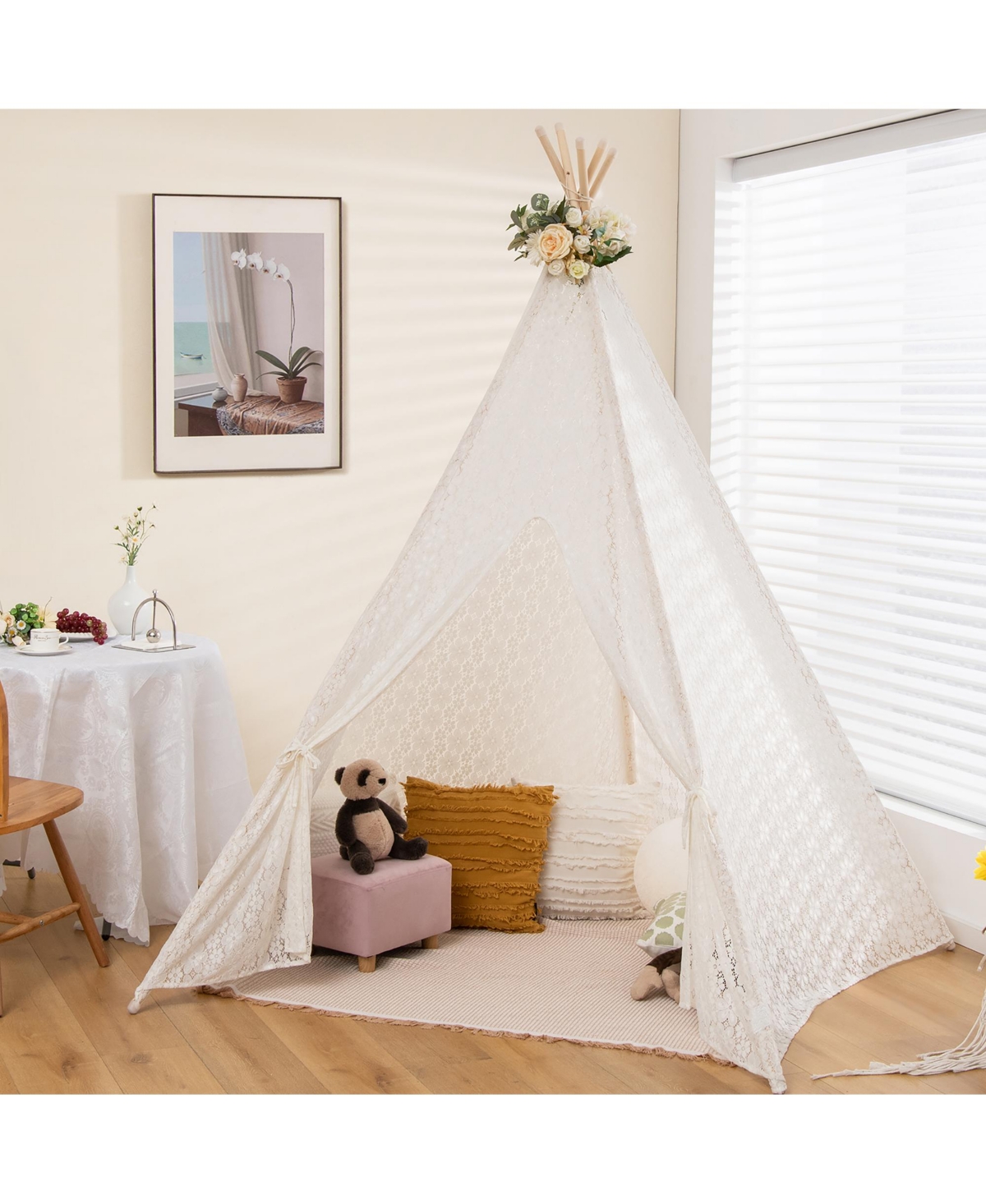 85'' Height 5 Sides Huge Lace Play Tent for Kids Adult Wedding w/ Light Strings