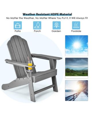 Patio Adirondack Chair Weather Resistant Garden Deck W/Cup Holder