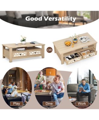 Coffee Table with2 Drawers & Open Shelf Modern Rectangular Wood