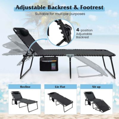 Folding Lounge Chaise Chair 4 Position Patio Recliner w/Pillow Sunbathe Chair