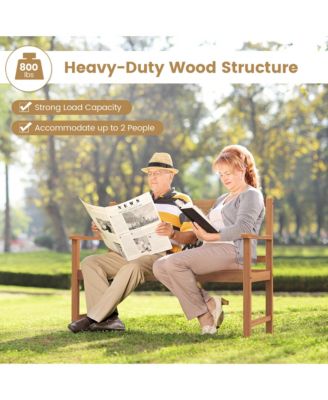Patio Acacia Wood 2-Person Slatted Bench Outdoor Loveseat Chair Garden