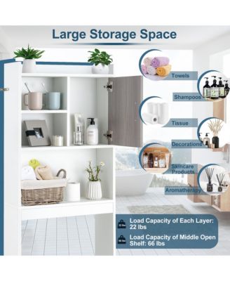 Over The Toilet Storage Cabinet Bathroom Space Saver w/ Open Shelves & Door