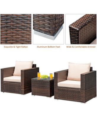 3PCS Patio Rattan Outdoor Furniture Set w/ Cushioned Sofa Coffee Table