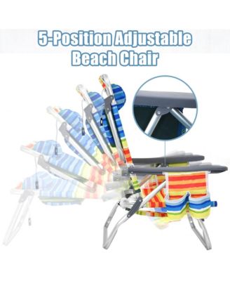 3PCS Folding Beach Chair and Table Set Outdoor Adjustable Reclining Chair