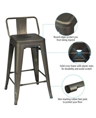 Set of 4 Low Back Metal Counter Stool 24'' Seat Height