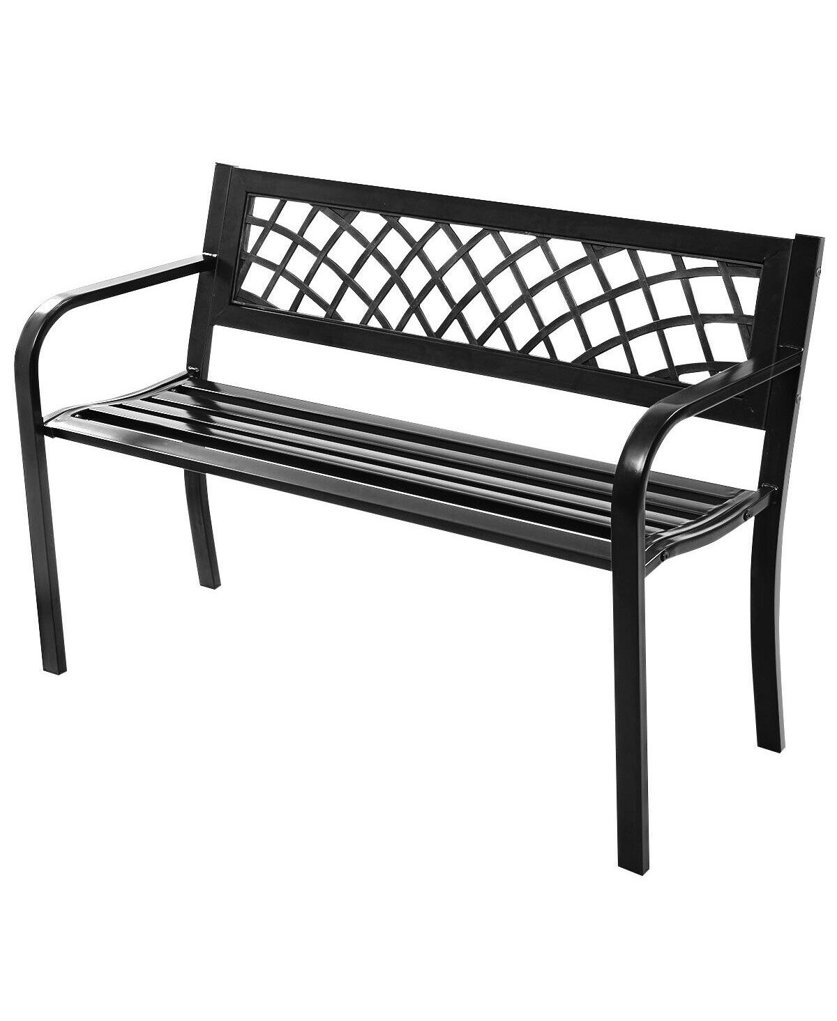 Costway Patio Park Garden Bench Porch Path Chair Outdoor Deck Steel Frame