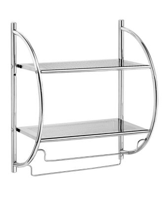 2 Tier Wall Mount Shower Organizer Toilet Bathroom Storage Rack Holder Towel Bar