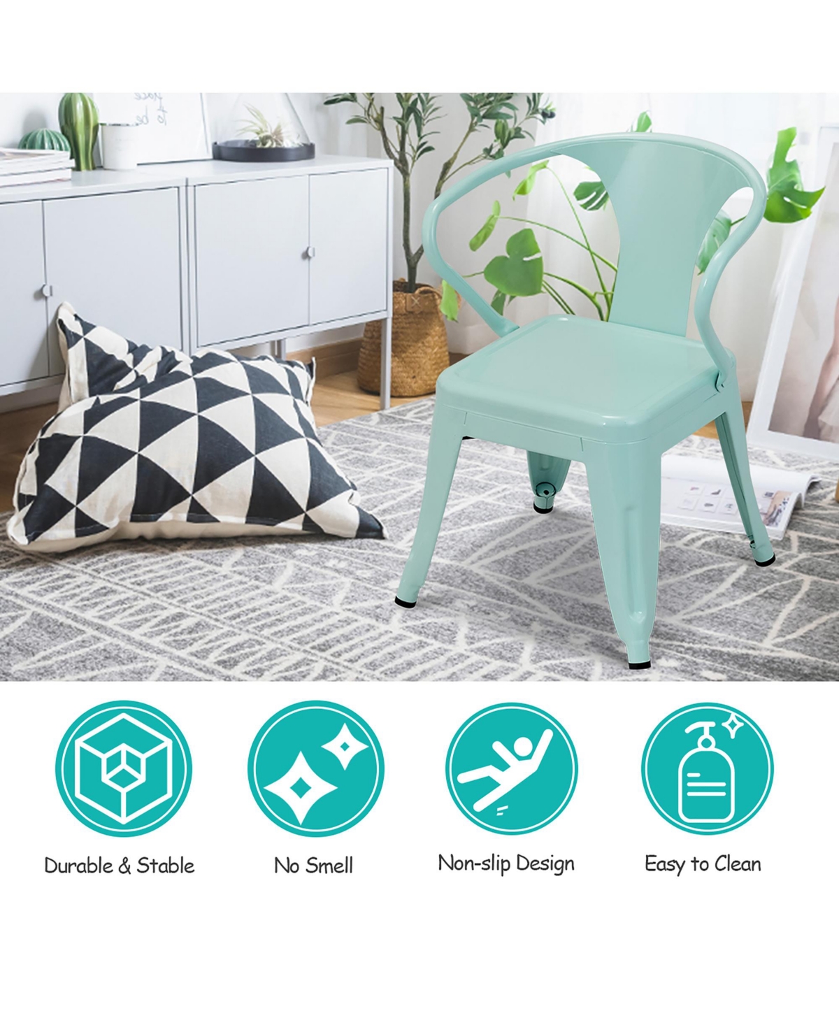 Set of 2 Kids Chair Steel Armchair Stackable Indoor Outdoor Furniture