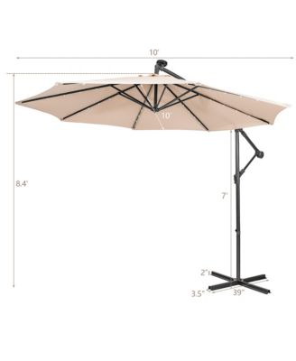 10FT Cantilever Solar Powered 32LED Lighted Patio Offset Umbrella Outdoor