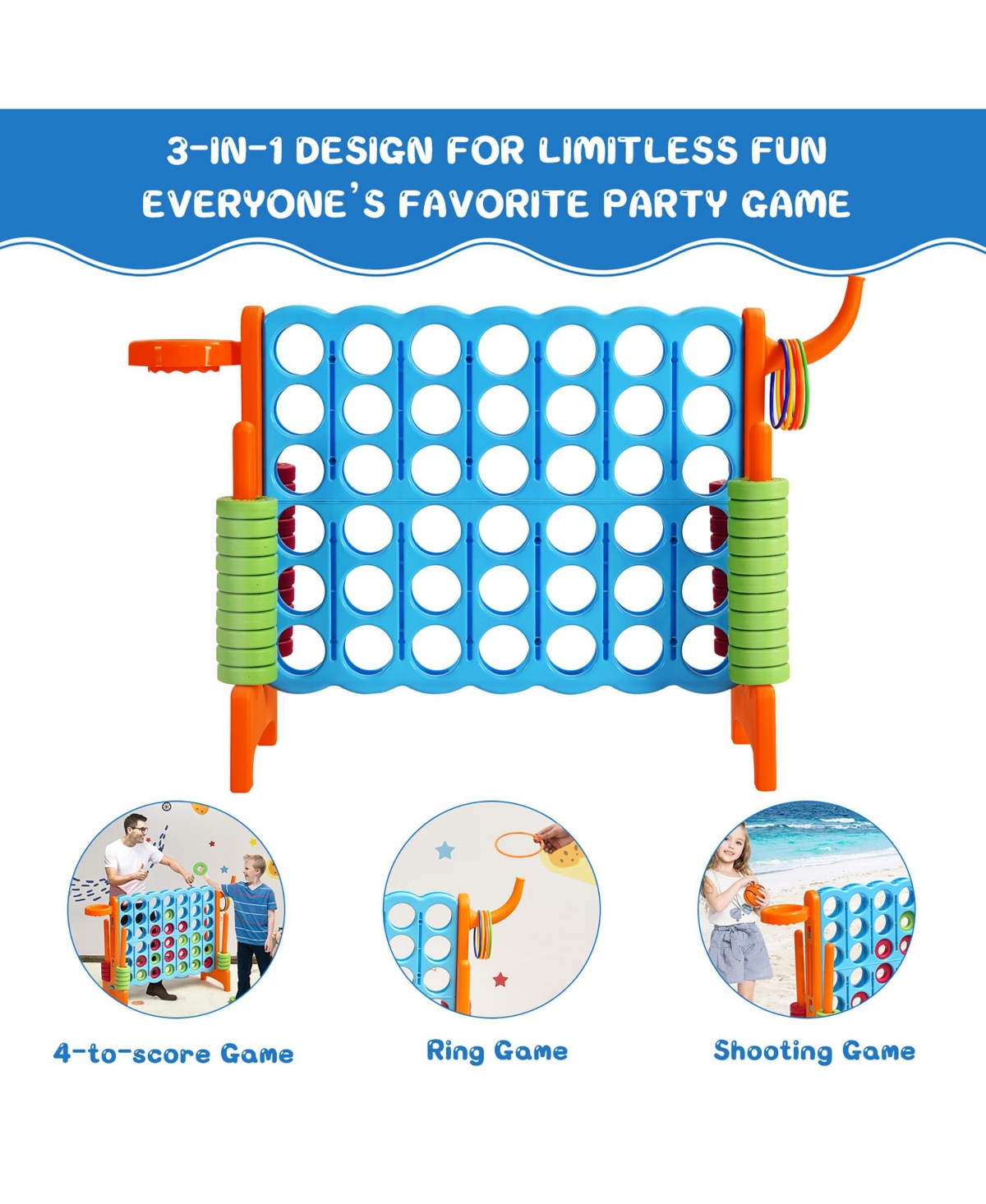 Costway 4-in-a Row Giant Game Set w/Basketball Hoop for Family