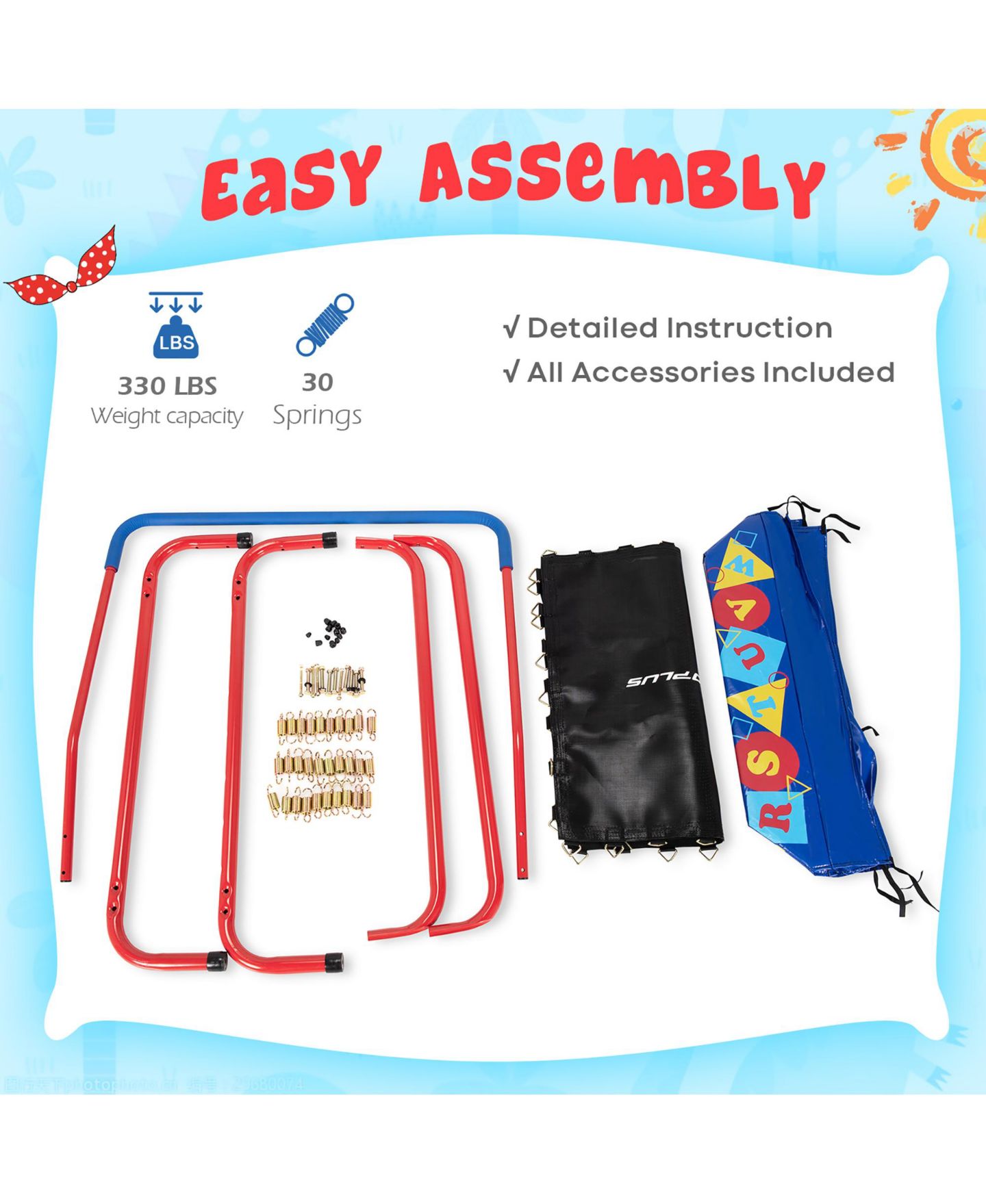 Детская игрушка Costway 36" Kids Square Trampoline Indoor Outdoor Rebounder, цвет: Синий — фото 8