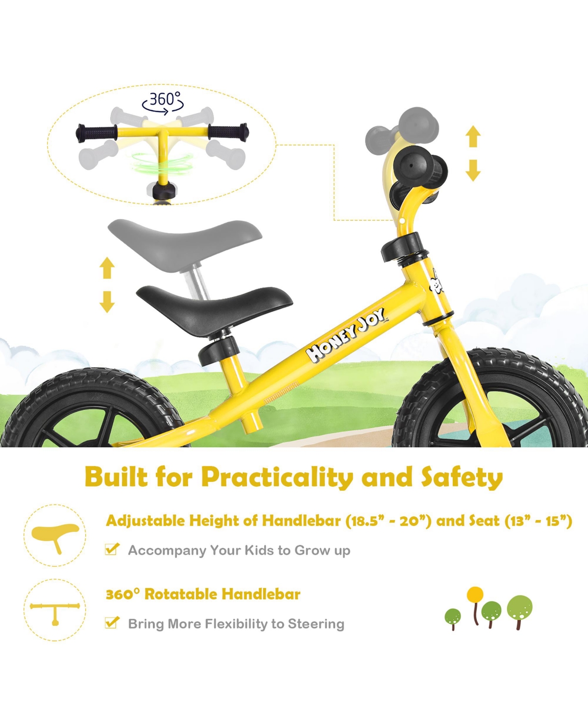 Kids Balance Bike No Pedal Training Bicycle w/ Adjustable Handlebar & Seat